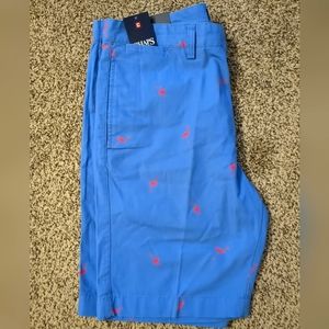 CHAPS Blue And Flamingo Print 10" Inseam Flat Front Twill Shorts 34 Was $55!